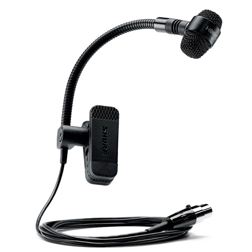 Shure PGA98H-TQG Kondensator-Clip-On-Instrumentenmikrofon mit Schwanenhals und TA4F-Stecker (TQG) zur Verwendung mit Funksystemen, Schwarz