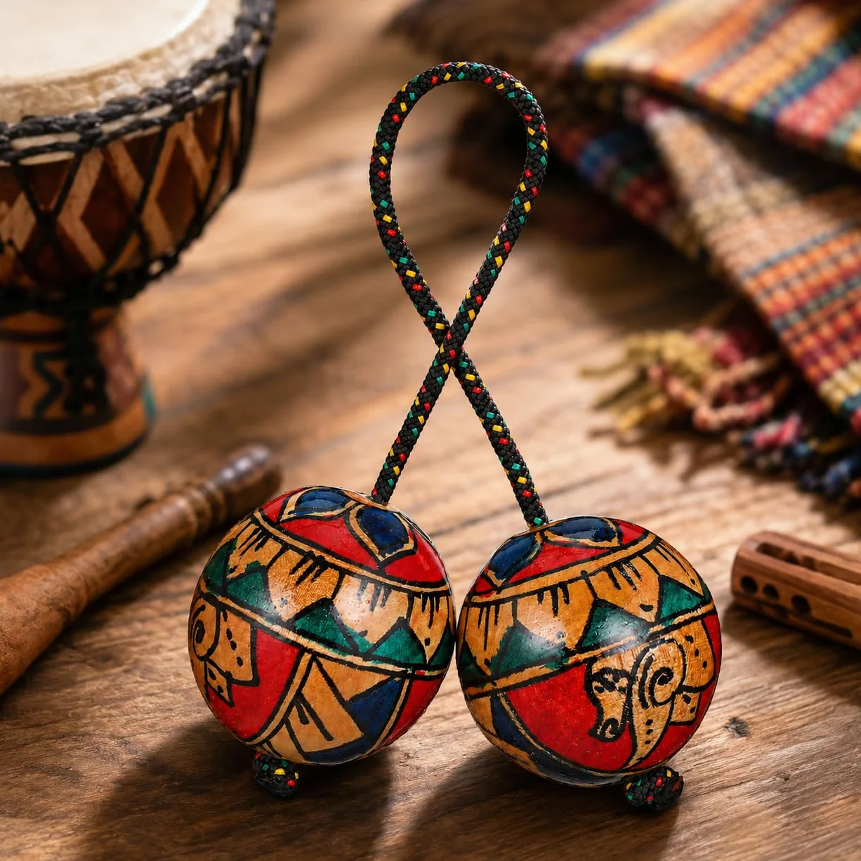 Garneck Aslatua HandschüTtelball Aus Holz – Handgemalter Rhythmusinstrument Shaker FüR Musikliebhaber Und Tanzbegeisterte – Percussion EierschüTtler FüR Party Und Studio 11.42X1.77X1.77 Zoll