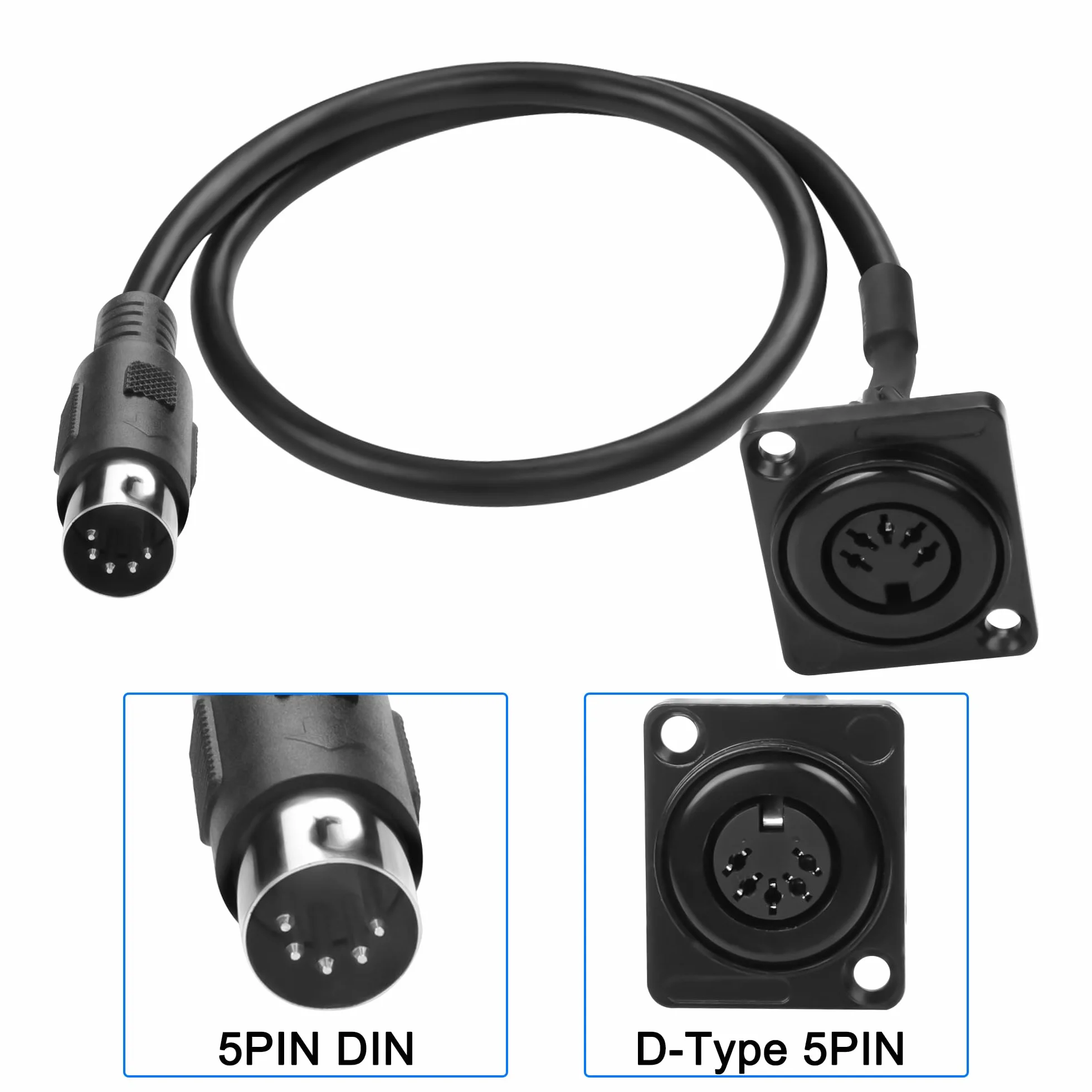 MEIRIYFA MIDI DIN 5Pin Verlängerungskabel, D-Typ Panel Mount DIN 5PIN Stecker auf Buchse Audio Adapterkabel für Keyboard Synthesizer, Orgel, E-Piano, MIDI Gitarre - 53CM