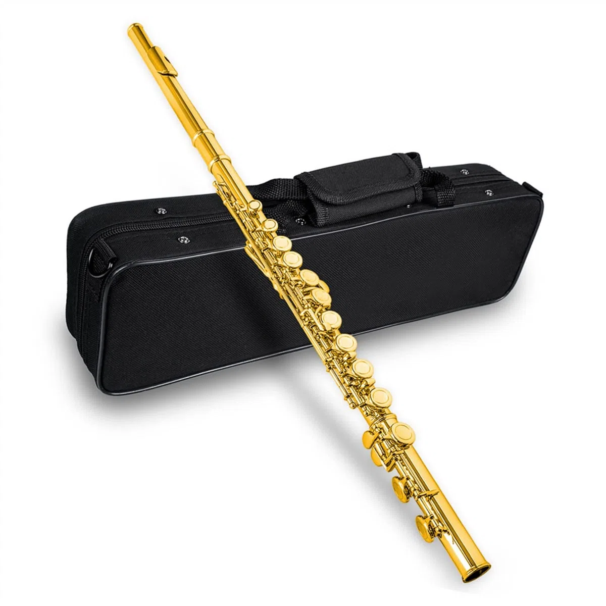 Professionelle 16-Loch-C-Key-Flöte, Geschlossene Poren, Kupfernickel, Versilberte Flöte Querflöte Anfänger (Color : Gold)