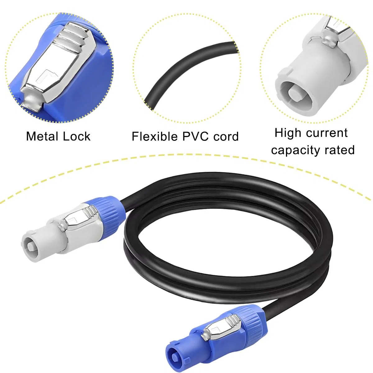 für Powercon Stromkabel 3 Polig PowerCon Strom Verlängerungskabel Stecker auf Stecker Blau In auf Grau Out Stromanschluss mit 3x 2,5 mm², für LED Screen Beam Moving Head Light Lautsprecher