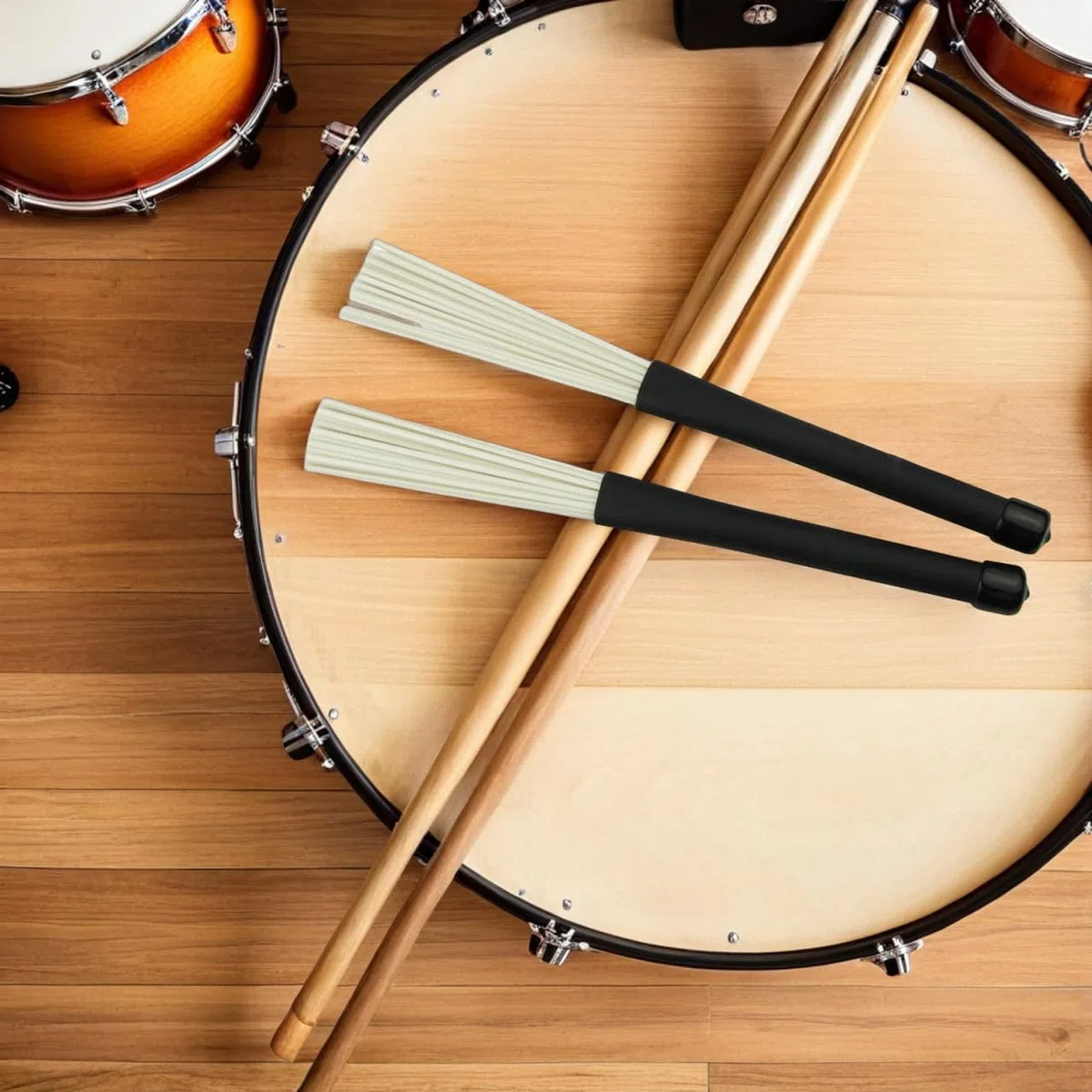 Kisangel Einziehbare Jazz Drum Besen 2Er Set Mit Weichem Gummigriff Flexible Kunststoff Trommelbürsten Für Anfänger Und Profis Ideal Für Live Sitzungen Und Studio