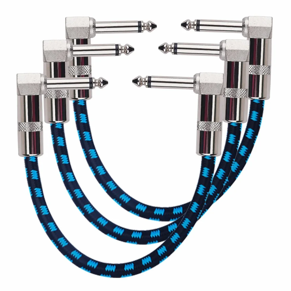 Rayzm Gitarren Klinkenpatchkabel, Geräuschlos für Gitarreneffekte, 6,35 mm Instrument Patch-Kabel mit Textilmantel -Tweed-Ummantelung für Gitarre/Bass Effektpedale (3er-Pack)