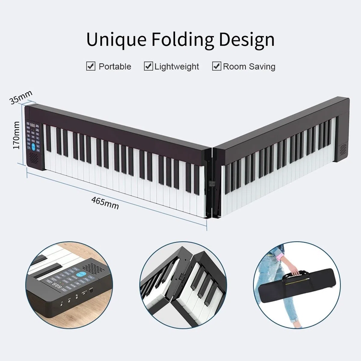Faltbares Elektronisches Klavier Mit 61 Tasten Multifunktionale Elektronische Orgel Faltbares Digitalpiano 61 Tasten Klaviertastatur LCD(EU)