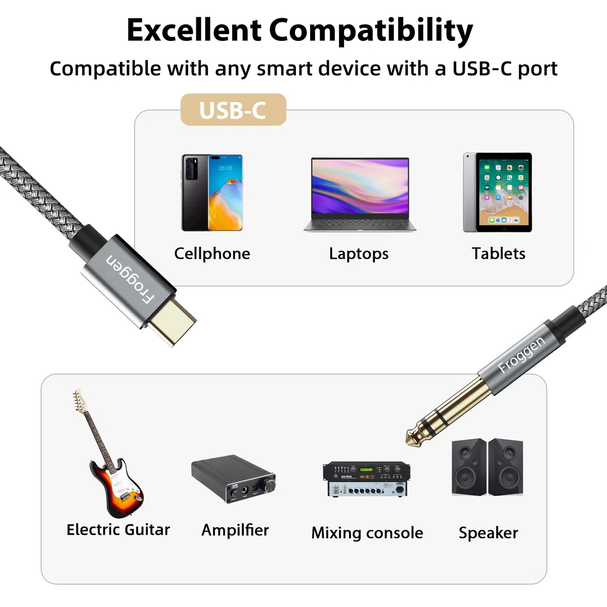 USB Typ C Klinke auf 6.35mm Klinke Kabel Aux Adapter Stereo ​Audio Gold-Plated Kabel Digital Kabel Unterstützt für Mischpult, Mikrofon, Recorder, Mixer, Verstärker usw.