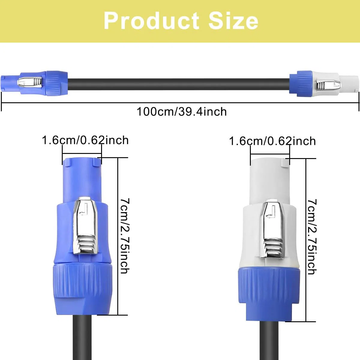 für Powercon Stromkabel 3 Polig PowerCon Strom Verlängerungskabel Stecker auf Stecker Blau In auf Grau Out Stromanschluss mit 3x 2,5 mm², für LED Screen Beam Moving Head Light Lautsprecher