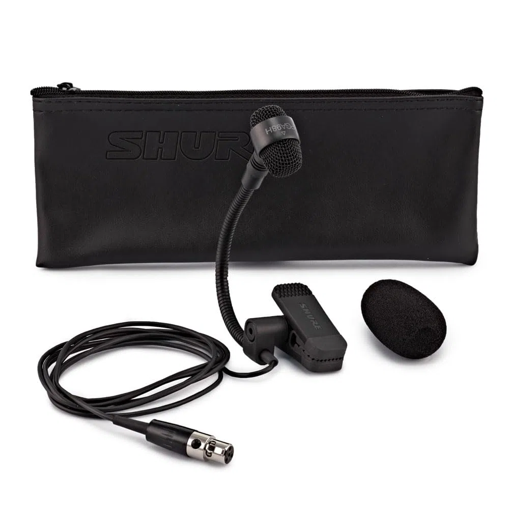 Shure PGA98H-TQG Kondensator-Clip-On-Instrumentenmikrofon mit Schwanenhals und TA4F-Stecker (TQG) zur Verwendung mit Funksystemen, Schwarz