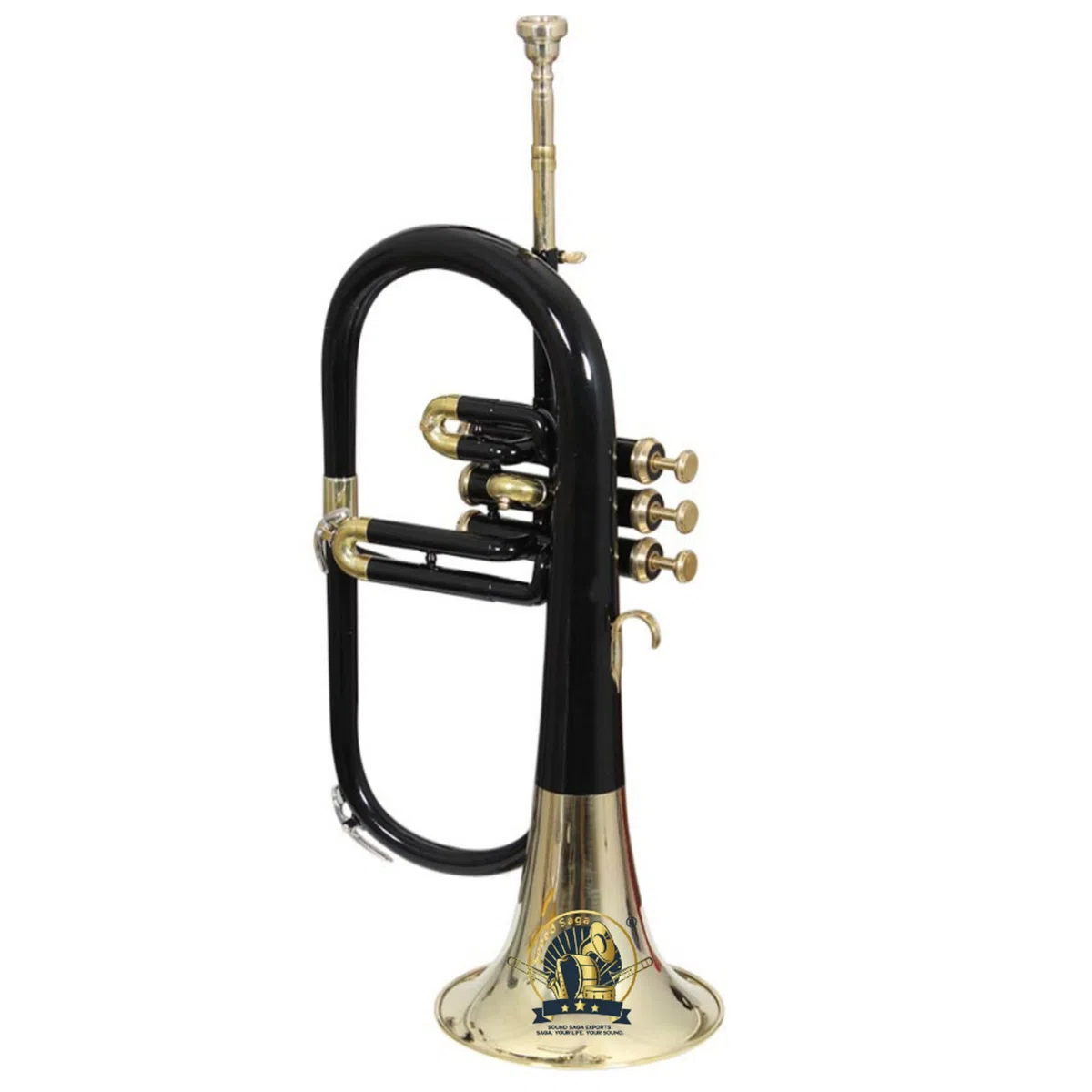 Flügelhorn mit 3 Ventilen, BB-Pitch Premium-Messing-Qualität, inklusive Mundstück und Tragetasche, Schwarz / goldfarben