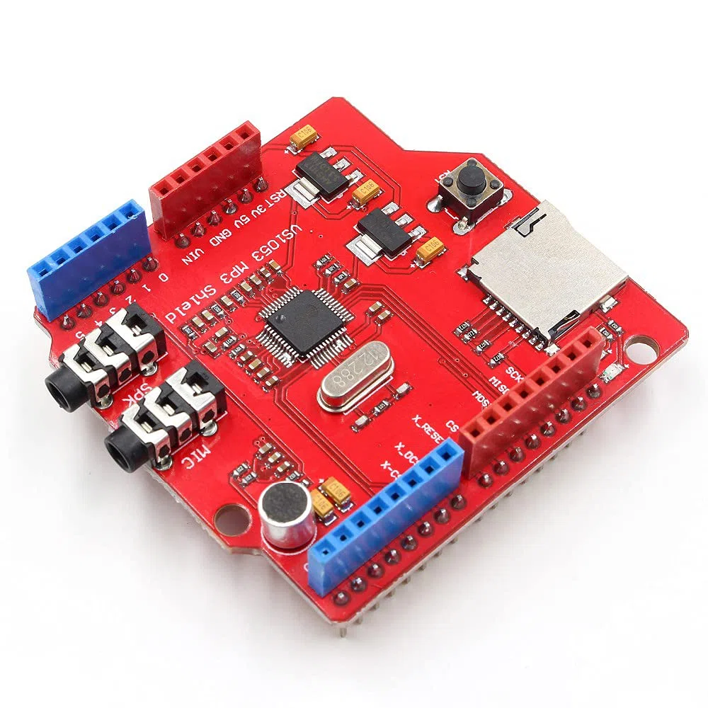 VS1053 Stereo Audio MP3 Player Shield Board Entwicklungsplatine Modul mit TF-Kartenslot für Aufnahme, Dekodierung, Play, kompatibel mit UNO/MEGA
