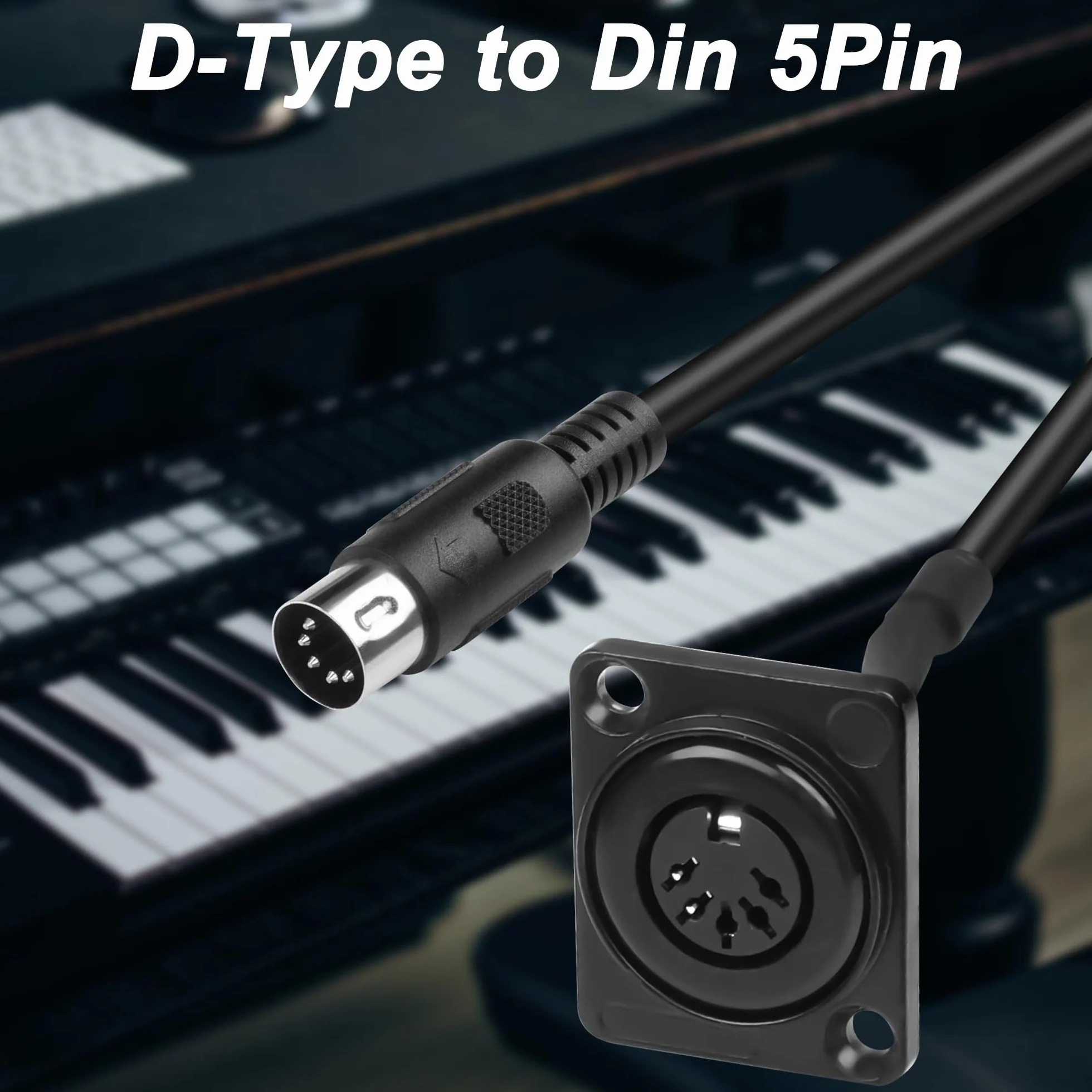 MEIRIYFA MIDI DIN 5Pin Verlängerungskabel, D-Typ Panel Mount DIN 5PIN Stecker auf Buchse Audio Adapterkabel für Keyboard Synthesizer, Orgel, E-Piano, MIDI Gitarre - 53CM