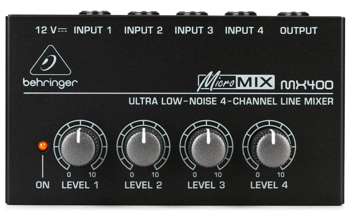Behringer MICROMIX MX400 Ultra-Compact 4-Channel Line Mixer, Mono Audio Mixing with Low-Noise Operation, Portable Design for Home Studio, Stage and Practice Use