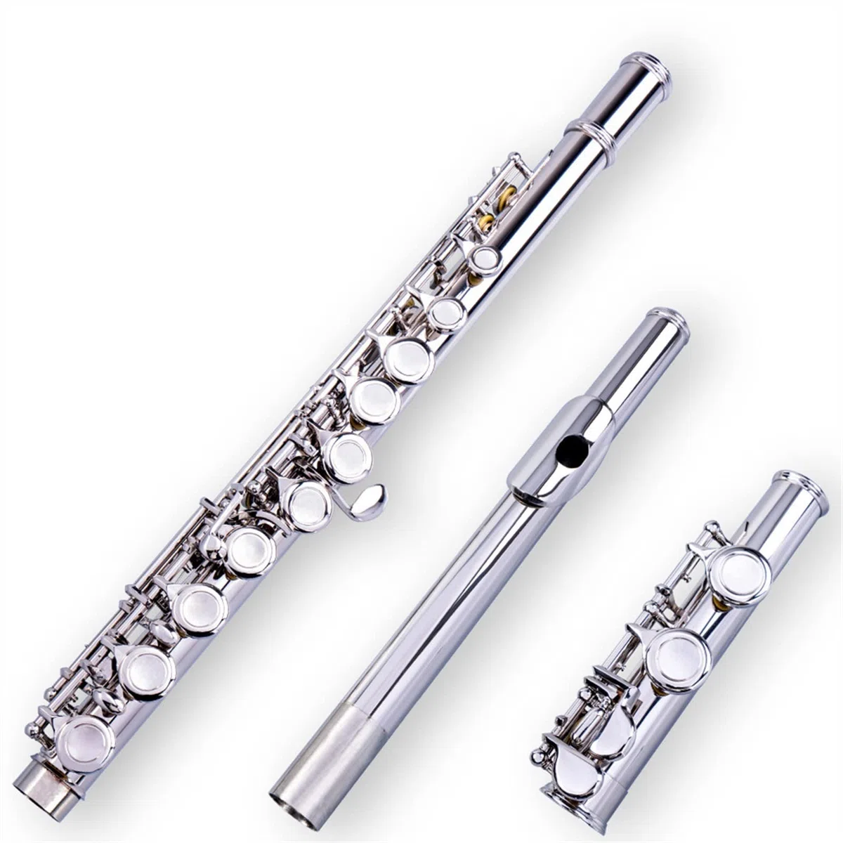 Professionelle 16-Loch-C-Key-Flöte, Geschlossene Poren, Kupfernickel, Versilberte Flöte Querflöte Anfänger (Color : Gold)