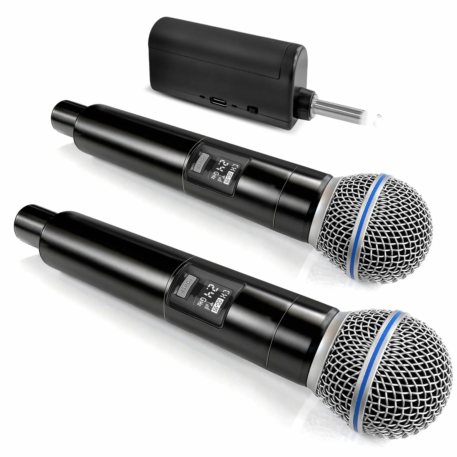 Kabelloses Mikrofon, Drahtloses UHF Mikrofon Set mit wiederaufladbarem, Dual Handmikrofon für Karaoke, Gesang, Partys, Bühne, Hochzeiten, DJ, Reden