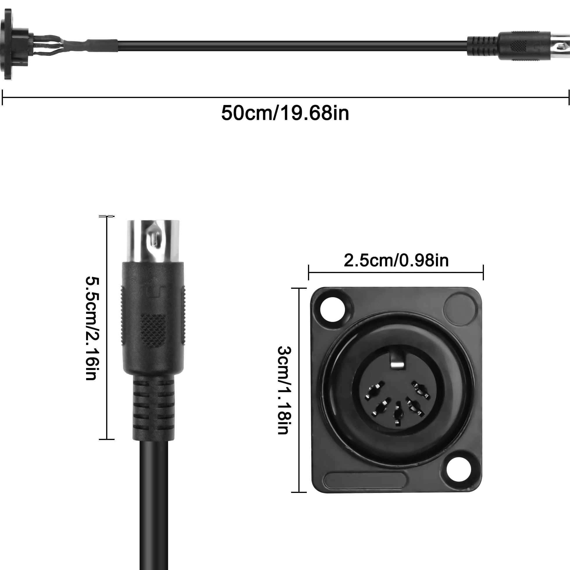MEIRIYFA MIDI DIN 5Pin Verlängerungskabel, D-Typ Panel Mount DIN 5PIN Stecker auf Buchse Audio Adapterkabel für Keyboard Synthesizer, Orgel, E-Piano, MIDI Gitarre - 53CM