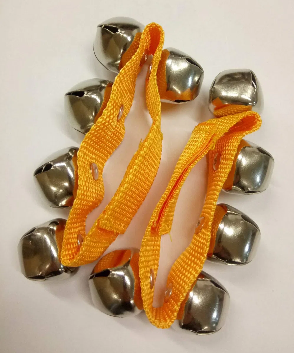 Schellenband - Eisenglöckchen mit Klettverschluss für Hand oder Fuß - Mittelalter, Fasnet, Fasching, Carneval - 5 Stück Eisen, Nylon, Grey