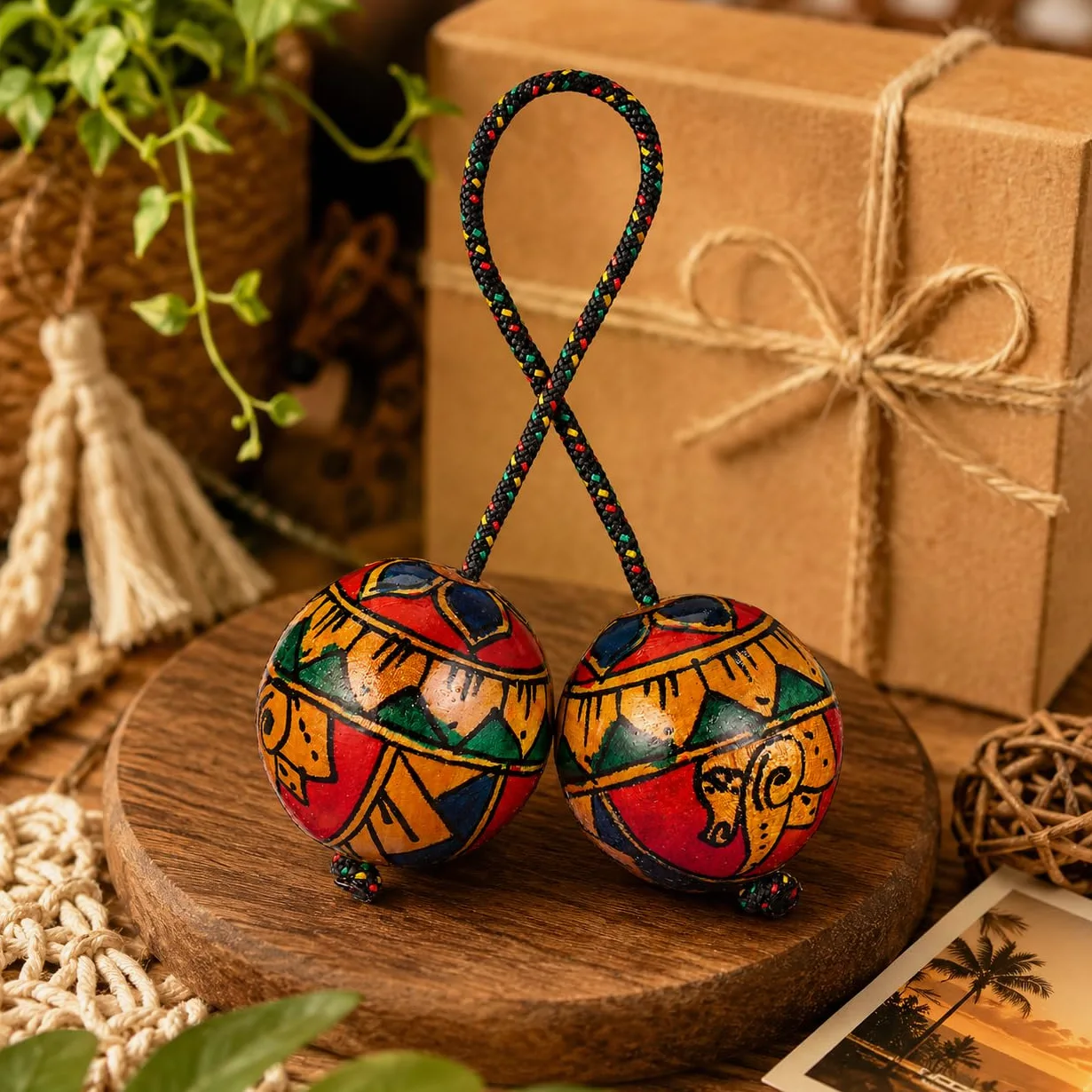 Garneck Aslatua HandschüTtelball Aus Holz – Handgemalter Rhythmusinstrument Shaker FüR Musikliebhaber Und Tanzbegeisterte – Percussion EierschüTtler FüR Party Und Studio 11.42X1.77X1.77 Zoll