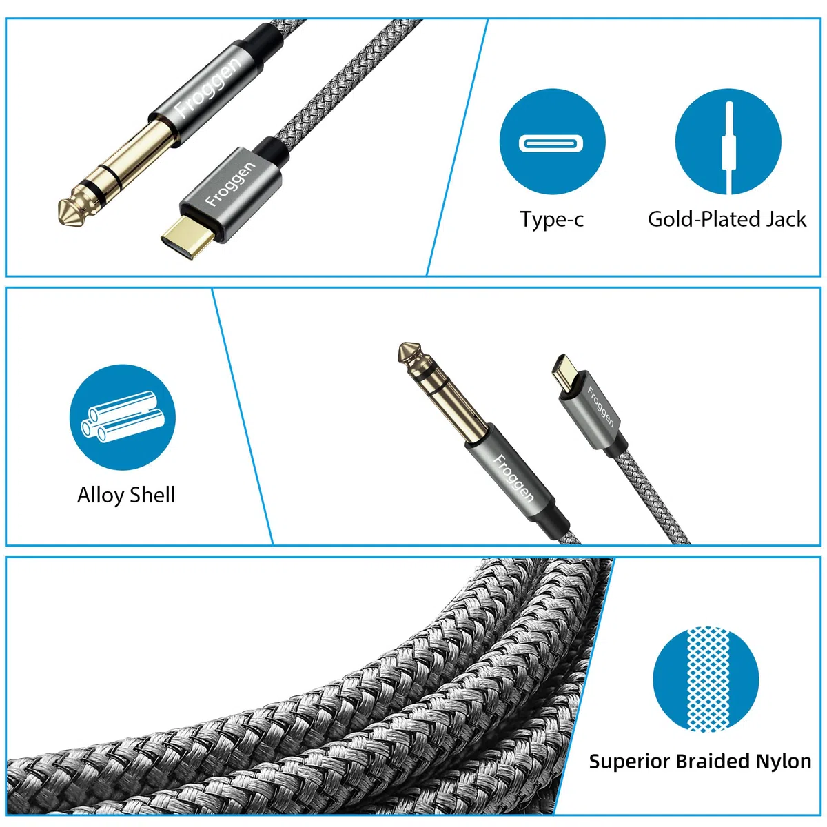 USB Typ C Klinke auf 6.35mm Klinke Kabel Aux Adapter Stereo ​Audio Gold-Plated Kabel Digital Kabel Unterstützt für Mischpult, Mikrofon, Recorder, Mixer, Verstärker usw.