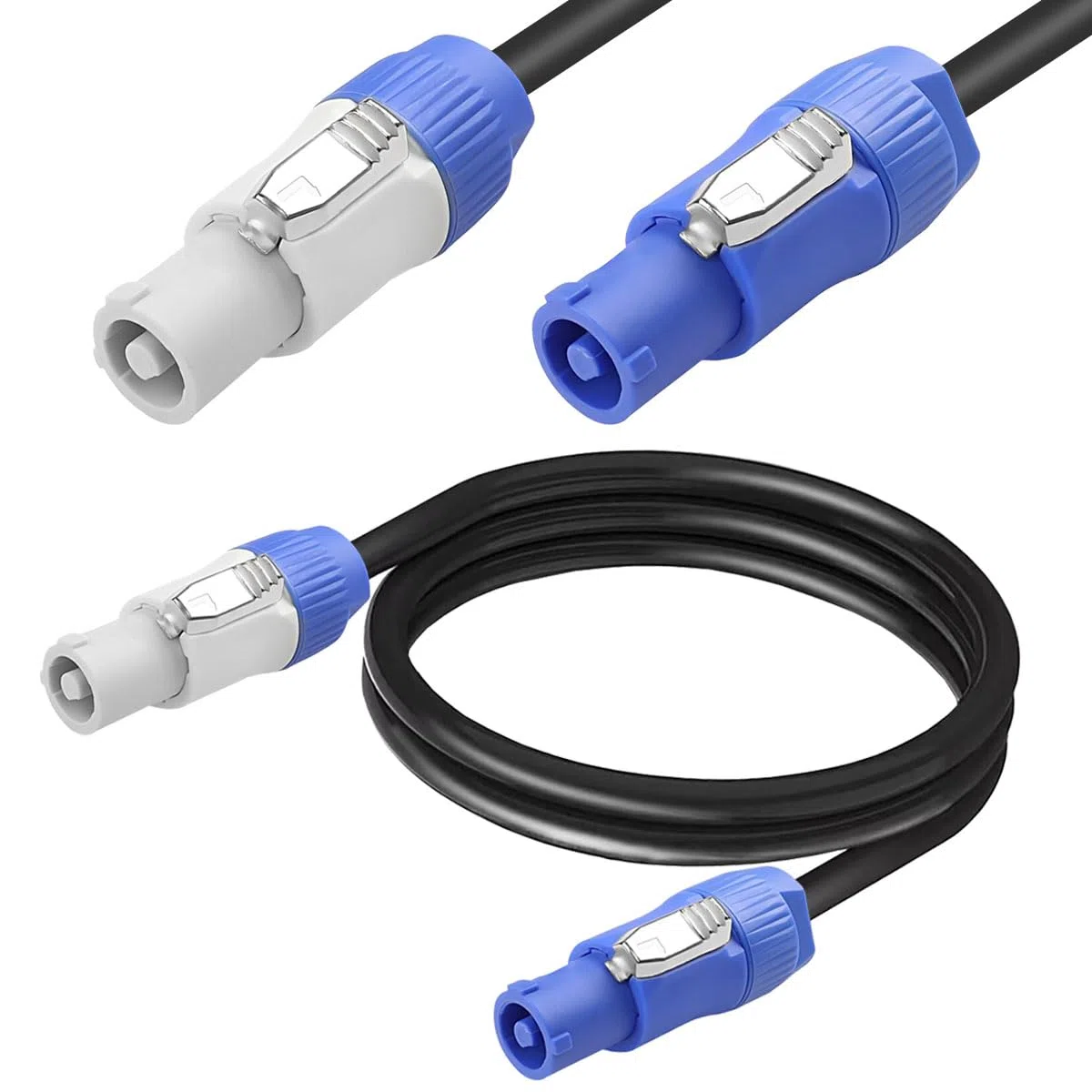 für Powercon Stromkabel 3 Polig PowerCon Strom Verlängerungskabel Stecker auf Stecker Blau In auf Grau Out Stromanschluss mit 3x 2,5 mm², für LED Screen Beam Moving Head Light Lautsprecher