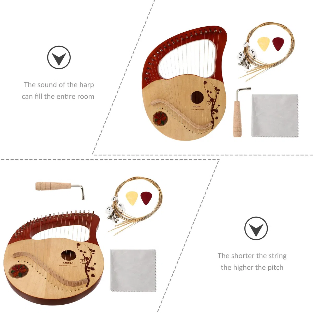 21-saitige Holzharfe aus Fichte, Tragbares Musikinstrument