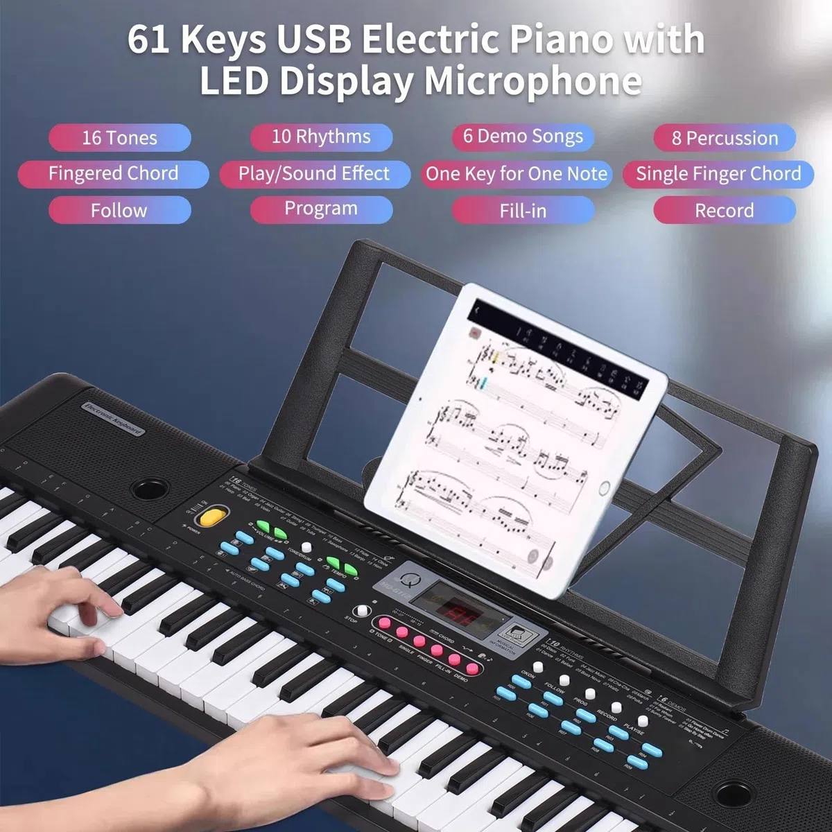 Professionelle Elektronische Tastatur 61 Tasten USB Elektronische Orgel Mit Mikrofon Schwarz Digitale Musik Elektronische Tastatur Display Mit 16 Töne 10 Rhythmen