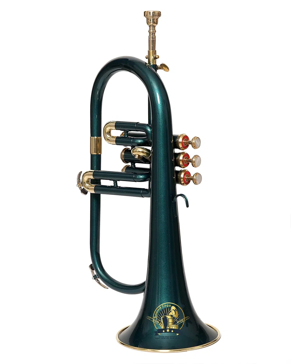 Flügelhorn 3 Ventile BB Pitch Premium Messing Qualität inkl. Mundstück und Tragetasche (GRÜN)