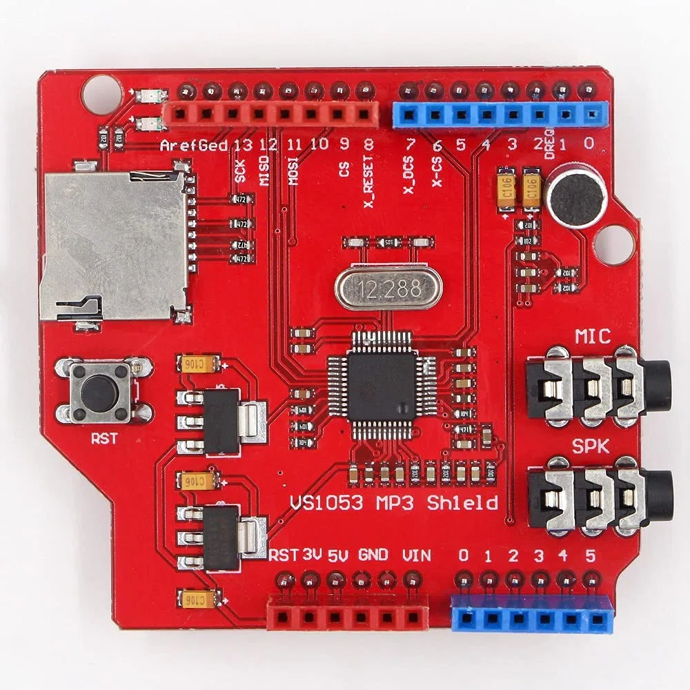 VS1053 Stereo Audio MP3 Player Shield Board Entwicklungsplatine Modul mit TF-Kartenslot für Aufnahme, Dekodierung, Play, kompatibel mit UNO/MEGA